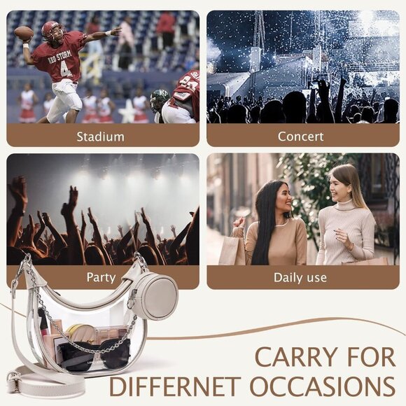 Stylish Clear Stadium Bag for Women with Adjustable Chain Strap and Coin Purse - Picture 7 of 8